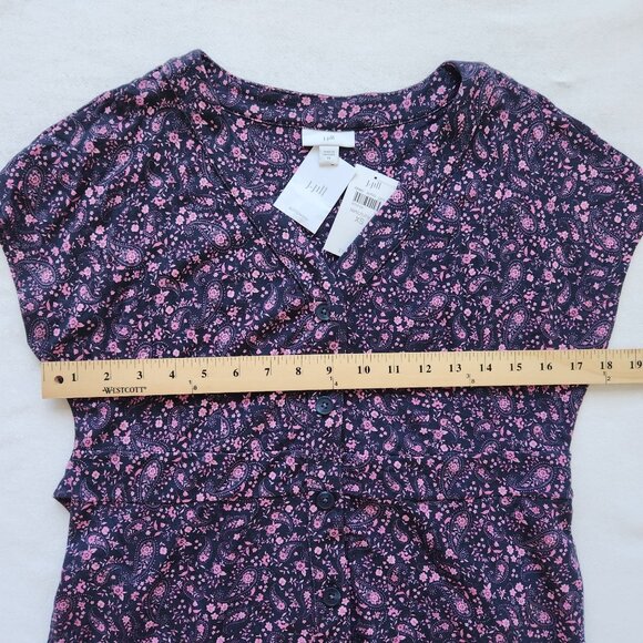 NEW J. Jill Navy Blue & Pink Floral Paisley Button Front Midi Dress Cottagecore - Picture 7 of 7